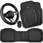 CAR PASS Leather Rubber Steering Wheel Cover 14 1/2” -15”,Tire Tread Pattern Design,Non-Slip Wear-Resistant, Heavy Duty Deep-Dish Car Floor Mats, Trim-to-Fit Car Mat,Fit for Steering Wheel Black - color: All Black Combo Set 38