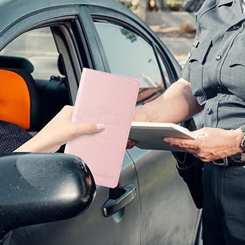 Leather Car Registration and Insurance Card Holder, Car Document Holder for Cards License with Magnetic Shut (Pink, large) - color: Large Pink