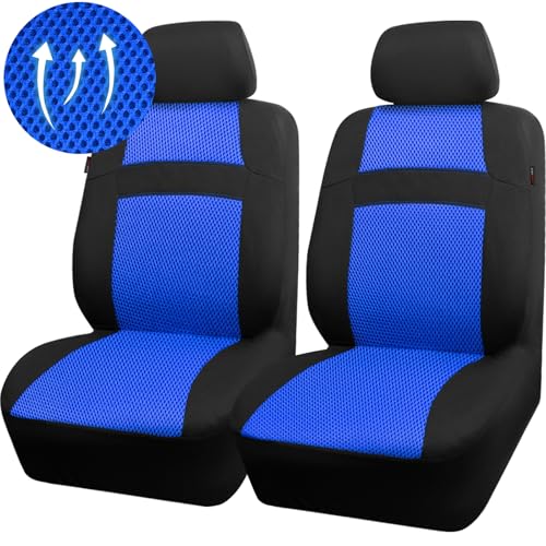 CAR PASS Car Seat Covers Front Seats Only, 3D Air Mesh Car Seat Cover with 5mm Composite Sponge Inside,Airbag Compatible Universal Fit SUV,Vans,sedans, Trucks, Automotive Interior Covers(Black Blue - color: Black Blue, size: Two Front