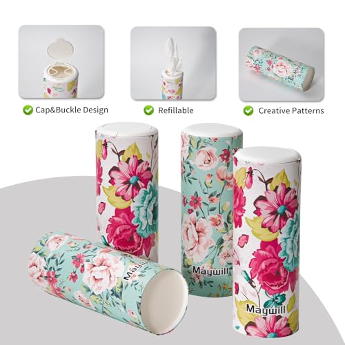 Chic Facial Tissue Holder for Car Cup Holder - Travel Tissue Tubes Box Container (3-ply, 4 Pack, 200 Sheets) - style: Green Floral