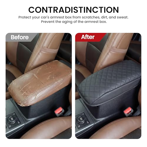 Car Center Console Armrest Cover for Ford Escape 2020-2025/Bronco Sport CX430 2021-2025, PU Leather, Middle Console Arm Rest Cushion Pad, Black - size: Bronco Sport CX430