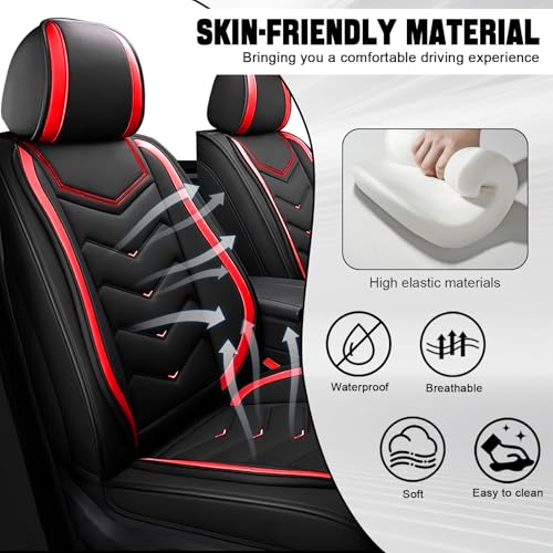 Car Seat Cover for KIA Soul 2010-2025, Driver's Seat Covers,Non-Slip Waterproof seat Cover,Wear-Resistant Nappa Leather car seat Covers. (Standard 2 Seats/Black Red) - color: Black Red, size: Standard 2 Seats