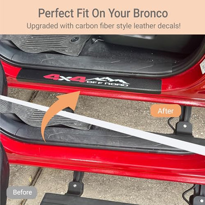 Door Sill Protector Compatible with Ford Bronco 4 Door 2021-2025 - Carbon Fiber Style, 4 Pack - Scratch & Dust Protection - size: 4x4 off road for Bronco