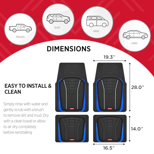 Rubbermaid Car Floor Mats Full Set – Premium All-Weather Car Mat with Brushed Aluminum Inserts, Universal Trim-to-Fit Design, Anti-Slip Backing for Cars, SUVs, Trucks, and Vans - color: Blue