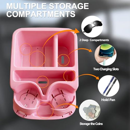 Car Center Console with Adjustable Cup Holders, Universal Center Console Organizer for Truck, Cars, Minivans, Suvs, Truck Floor Console, Bench Seat Center Console (Pink) - color: Pink