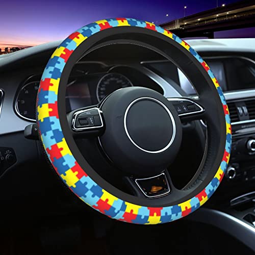 Autism Puzzle Steering Wheel Covers Non Slip Neoprene Steering Wheel Protector Cover Universal 15 Inch for Men Women - color: Autism Puzzle