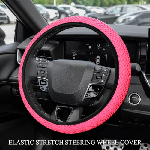 Elastic Stretch Steering Wheel Cover, Steering Wheel Protector, 15 Inch Anti-Slip Breathable Microfiber Ice Silk Protection, Easy Carry, Warm in Winter & Cool in Summer for Cars (Rose Red) - color: Rose Red