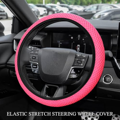 Elastic Stretch Steering Wheel Cover, Steering Wheel Protector, 15 Inch Anti-Slip Breathable Microfiber Ice Silk Protection, Easy Carry, Warm in Winter & Cool in Summer for Cars (Rose Red) - color: Rose Red