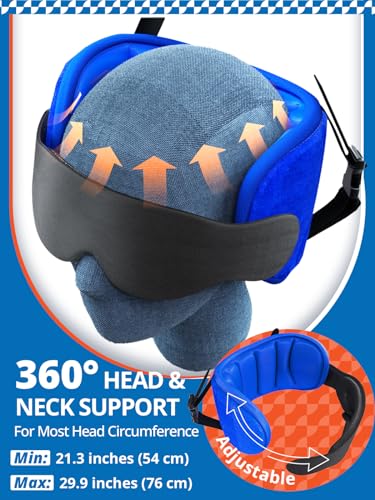 SARISUN Travel Pillows for Airplanes with Sleep Eye Mask, Chin Strap, Airplane Pillow for Long Flights, Car Road Trip, 360° Support Headrest, Travel Essentials Stop Bobblehead, Mottled Blue - color: Mottled Blue