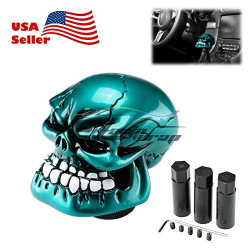 EZAUTO WRAP Teal Universal Manual Wicked Skull Head Gear Stick Car Shift Knob Shifter Halloween - color: Teal