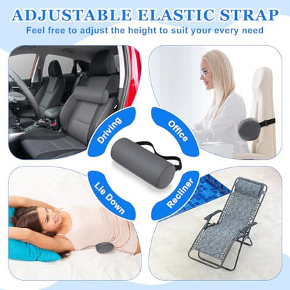 2 Pcs Lumbar Roll Support Pillow Low Back Lumbar Support Office Seat Cushion with Adjustable Strap and Washable Cover for Travel Gaming Chair Car Seat Pain Relief(Grey) - color: Grey