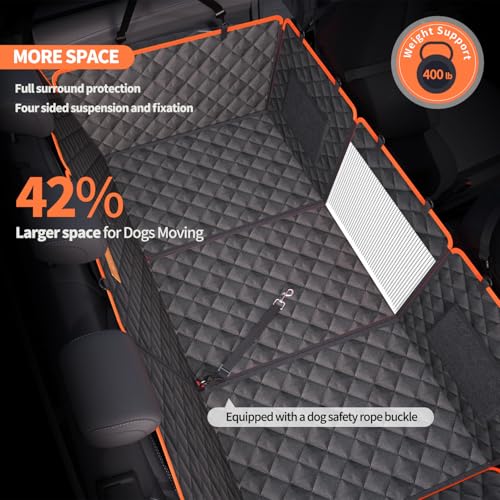 Dog Car Seat Cover for Back Seat, 1seat to 3seats can be Switched at Will. Back Seat Extender with Hard Bottom. 600D Heavy Duty Scratch,Nonslip,Waterproof Dog Hammock for Cars,Trucks and SUVs. - color: Black and Orange