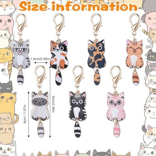 7 Pcs Cat Keychain, Cute Cats Charms, Kawaii Cat Key Chains, Kitty Keyring, Cats Accessories for Women Car Keys Purse Handbags Girls Women Gift DIY Crafts (Tail Can Wag)