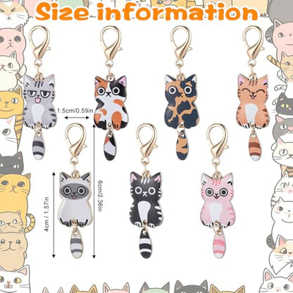 7 Pcs Cat Keychain, Cute Cats Charms, Kawaii Cat Key Chains, Kitty Keyring, Cats Accessories for Women Car Keys Purse Handbags Girls Women Gift DIY Crafts (Tail Can Wag)