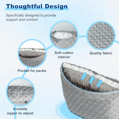 supregear Abdominal Seatbelt Pillow, Soft Minky Dot Cover Cushion with Hot/Cold Pack Pocket for Gentle Comfort and Pressure Relief During Travel or Recovery (Grey) - color: Grey (Minky Dot Cover)