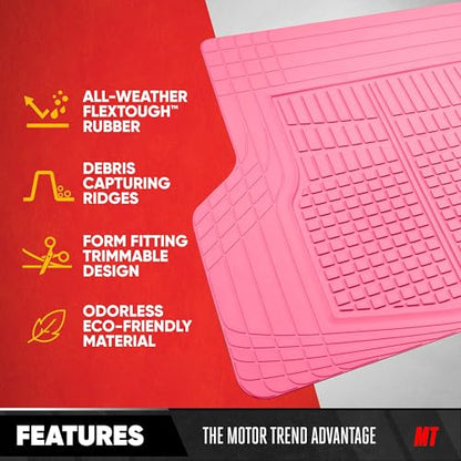 MotorTrend FlexTough Rear Cargo Mat – Heavy-Duty Trimmable Rubber Trunk Mat, Universal All-Weather Cargo Liner for Cars, SUVs & Trucks, Flexible Non-Slip Automotive Floor (Pink)
