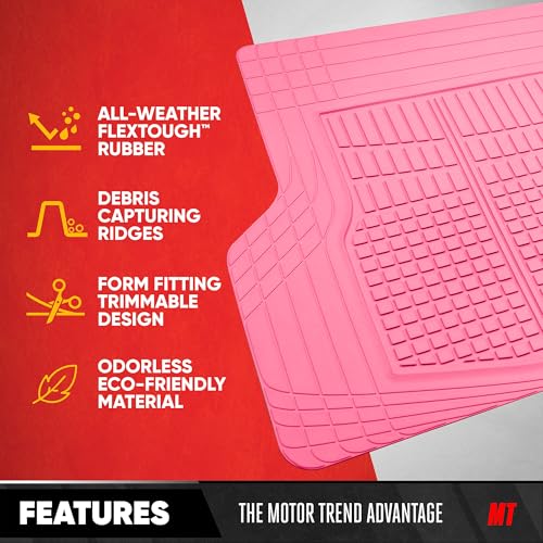 MotorTrend FlexTough Rear Cargo Mat – Heavy-Duty Trimmable Rubber Trunk Mat, Universal All-Weather Cargo Liner for Cars, SUVs & Trucks, Flexible Non-Slip Automotive Floor (Pink) - color: Pink