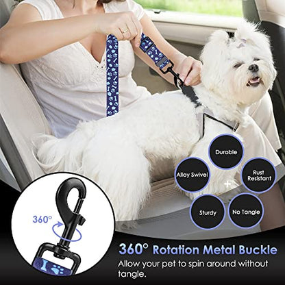 SlowTon Dog Seat Belt, Adjustable Dog Safety Belt Leash, 2 in 1 Latch Bar Attachment Dogs Car Seatbelt with Elastic Nylon Bungee Buffer, Reflective Nylon Belt Tether Connect (BL Dog Paw) - color: Blue Dog Paw