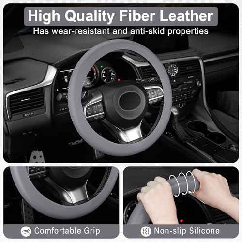 Non-Slip Silicone Steering Wheel Cover, Soft Silicone Protective Steering Wheel Cover Fit 14''/15'' Wheels, Car Interior Accessories (Gray) - color: Gray