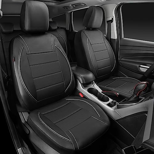 CAR PASS Universal Reflect Piping Leather Car Seat Cover, Fit for suvs,Van,Trucks,Airbag Compatible,Inside Zipper Design and Reserved Opening Holes (Full Set, Black and Grey) - color: Full Set Black Grey
