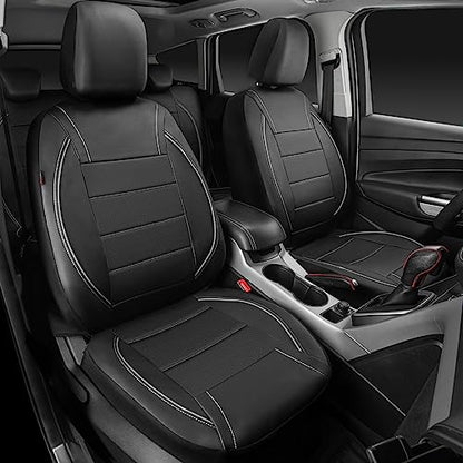 CAR PASS Universal Reflect Piping Leather Car Seat Cover, Fit for suvs,Van,Trucks,Airbag Compatible,Inside Zipper Design and Reserved Opening Holes (Full Set, Black and Grey) - color: Full Set Black Grey