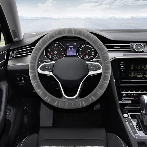 Fuzzy Car Steering Wheel Cover, Steering Wheel Cover Women, Comfortable & Warm Steering Wheel Protector for Car Decorations, Anti-Slip Fluffy Car Wheel Covers Fit Sedans, SUVs, Vans (Gray) - color: Gray