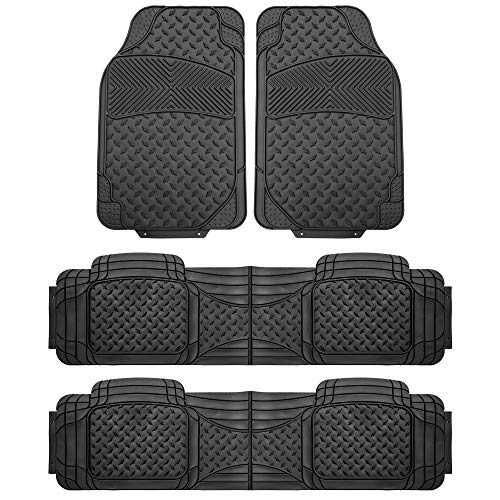 FH Group Automotive Floor Mats Climaproof for All Weather Protection Universal Fit Trim to Fit for Most Cars, SUVs, and Trucks, 3 Row 4pc Full Set Black