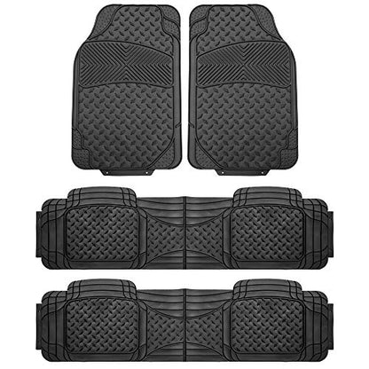 FH Group Automotive Floor Mats Climaproof for All Weather Protection Universal Fit Trim to Fit for Most Cars, SUVs, and Trucks, 3 Row 4pc Full Set Black