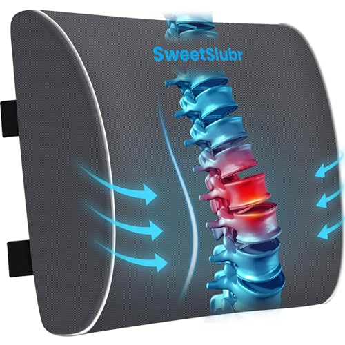 SweetSlubr Large Lumbar Support Pillow for Office Chair, Car Seats and Home Desks, Ergonomic Back Support with Double Adjustable Straps, Machine Washable Cover (Gray,XL) - color: Gray, size: X-Large