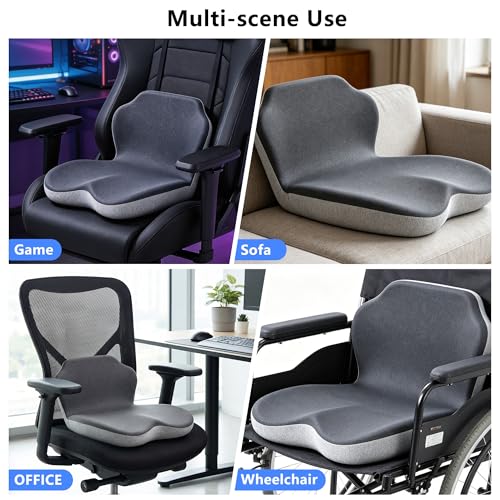 Truck Driver Seat Cushion Memory Foam L-Shaped Ergonomic Cushion for Office Chairs Comfort & Support for Long Sitting Memory Foam U-Shape Tailbone Relief + L-Shape Back Cushion - size: Dark gray+Light Gray