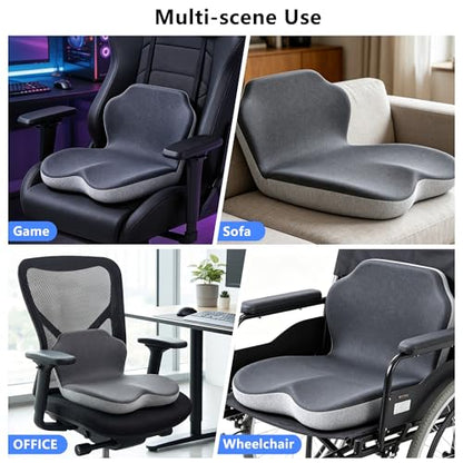Truck Driver Seat Cushion Memory Foam L-Shaped Ergonomic Cushion for Office Chairs Comfort & Support for Long Sitting Memory Foam U-Shape Tailbone Relief + L-Shape Back Cushion - size: Dark gray+Light Gray