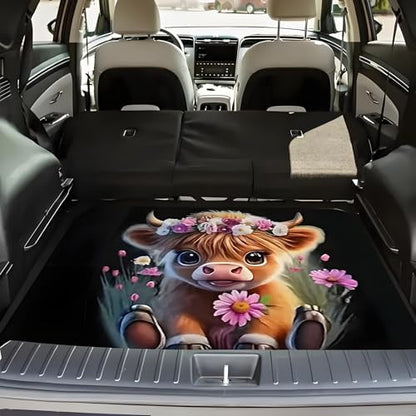 Universal Car Trunk Mat 29" x 39", Cute Cow and Flower All Weather Trunk Protection Cargo Liner, Durable Cargo Mat Rear Trunk Liner, Stylish Vehicle Interior Accessories Suitable for Most Car Models - color: Cute Cow and Flower