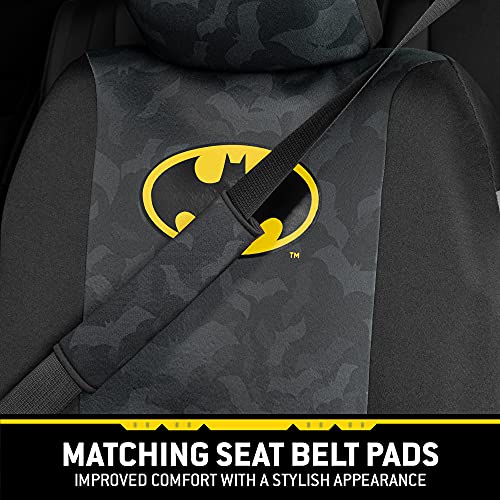 BDK Batman Car Seat Covers for Front Seats with Matching Seat Belt Pads - Officially Licensed Warner Brothers Superhero Auto Accessories Bundle, Made for Car Truck Van and SUV