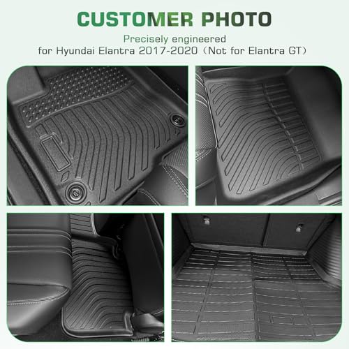 Floor Mats & Cargo Liner for Hyundai Elantra 2017-2020 (Not for Elantra GT), All Weather TPE Custom Fit Floor Liner for Hyundai Elantra Anti-Slip Front & 2nd Row & Trunk Mat