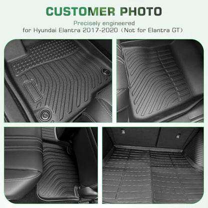 Floor Mats & Cargo Liner for Hyundai Elantra 2017-2020 (Not for Elantra GT), All Weather TPE Custom Fit Floor Liner for Hyundai Elantra Anti-Slip Front & 2nd Row & Trunk Mat
