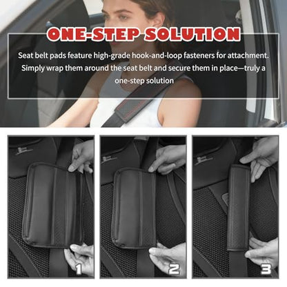 2PCS Leather Car Seat Belt Cover Pad,Stylish Seatbelt Covers with Diamond-Patterned Designs,Comfortable & Breathable Car Seat Strap Pads for Neck & Shoulder Pain Relief (Black Red/2PCS) - color: Black Red/2PCS