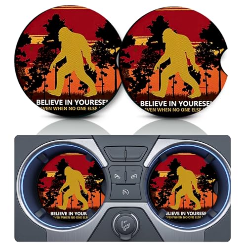 2PCS Bigfoot Car Cup Holder Coasters, Cars Coasters for Cup Holders, 2.75" Universal Anti Slip Rubber Mat with Finger Slot, Sasquatch Car Accessories Interior Decor, Bigfoot Gifts for Women, Men - color: Tree Bigfoot