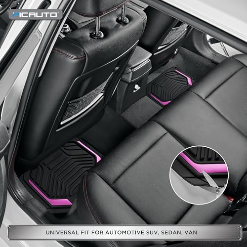 PIC AUTO Heavy Duty Rubber Floor Mats, Pink Aluminum Film Car Mats Set, Front and Rear Car Mats with Anti-Slip Backing, All Weather Protection, Trim-to-Fit for Automotive SUV, Sedan, Van - color: Pink
