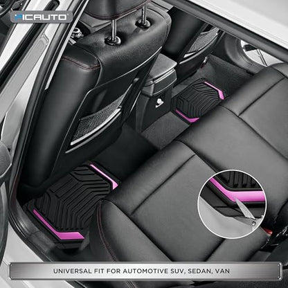 PIC AUTO Heavy Duty Rubber Floor Mats, Pink Aluminum Film Car Mats Set, Front and Rear Car Mats with Anti-Slip Backing, All Weather Protection, Trim-to-Fit for Automotive SUV, Sedan, Van - color: Pink