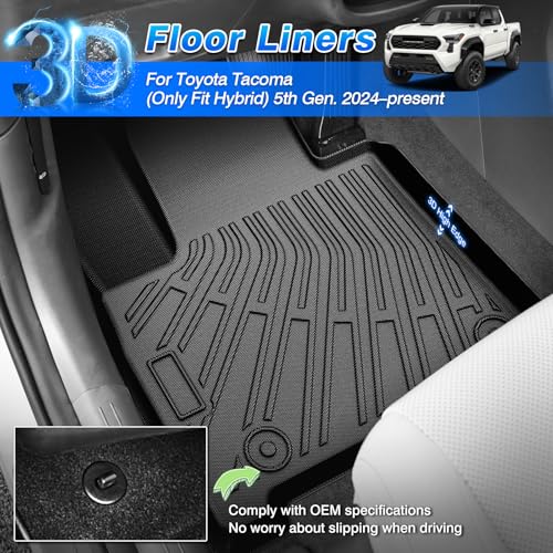 Cartist Floor Mats for Toyota Tacoma 2024-2026 (Only Fit Hybrid) Double Cab, All Weather Floor Liners for Tacoma Accessories, Heavy Duty TPE Car Mats, Car Accessories - size: 2)Toyota Tacoma (Only fit Hybrid)【2024-2026】