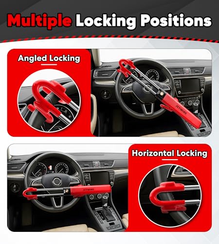 Jetmore Car Steering Wheel Lock Anti-Theft Device, Wheel Locks for Cars, Dual Hooks, Car Lock Steering Wheel, Car Anti-Theft Device, Saw-Resistant Alloy Steel, for Cars, SUVs & Trucks - color: Red