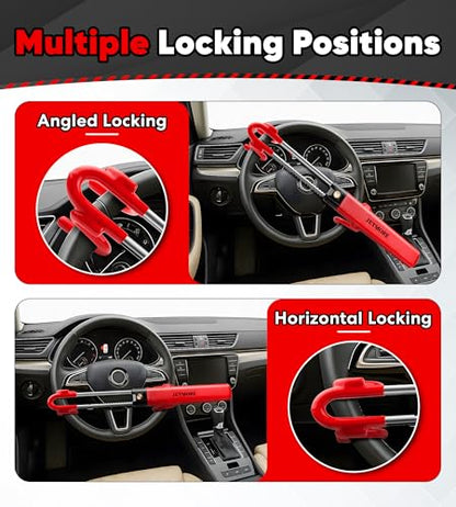 Jetmore Car Steering Wheel Lock Anti-Theft Device, Wheel Locks for Cars, Dual Hooks, Car Lock Steering Wheel, Car Anti-Theft Device, Saw-Resistant Alloy Steel, for Cars, SUVs & Trucks - color: Red