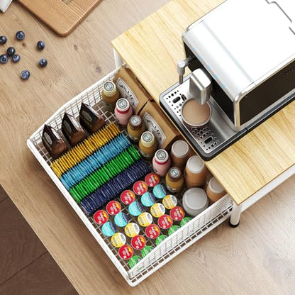 Funecy Coffee Pod Drawer,Coffee Machine Storage Rack,Home Kitchen Counter Coffee Bar Organizer,Storage Basket Drawer (White) - color: White