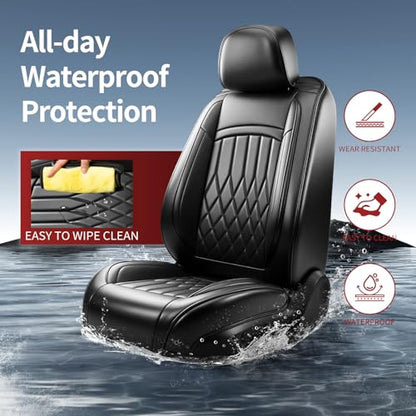 Fit for Car Seat Covers Compatible with sajgqkwjq -Waterproof Breathable Leather Automotive Seat Cushions Protector, Airbag Compatible, Full Set 5 Seats(Black) QB002-214