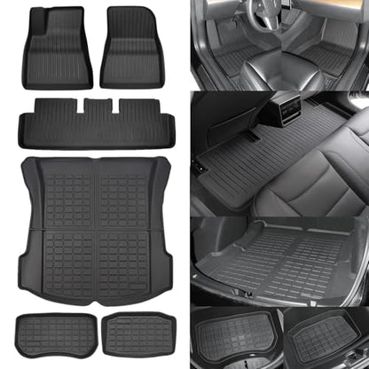 SUPER LINER Tesla Model 3 Floor Mats 2021 2022 2023 All-Weather Floor Mats Set (6 Pieces) | Custom Fit, Pet & Child-Friendly | Tesla Model 3 Cargo Liner Rear Cargo Tray Trunk Interior Accessories - size: For Model 3 2021-2023*6pcs