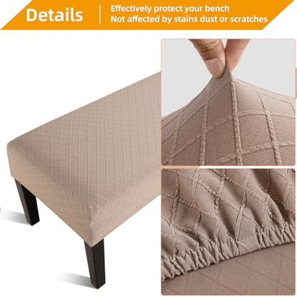 Fuloon Stretch Jacquard Dining Bench Cover - Anti-Dust Removable Bench Slipcover Washable Seat Cushion Protector for Bedroom, Kitchen, Hotel, Banquet (Khaki) - color: Khaki