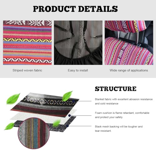 4PCS Baja Saddle Blanket Car Seat Covers, Front Set Breathable Washable Seat Covers with Seatbelt Pad, Striped Woven Cloth Airbag Compatible Seats Protector for Most Vehicles (Pink) - color: Pink, 4PCS