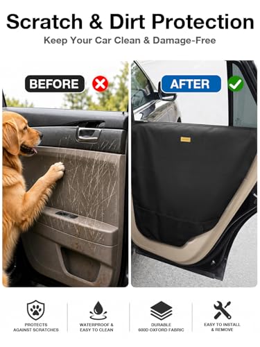 2 Packs Car Door Protector for Dogs, Waterproof Anti-Scratch Shield with Suction Cup (Black) (Black-A)