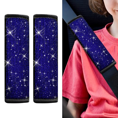 2PCS Bling Seat Belt Covers, Seat Belt Cover Pad, Crystal Diamond Car Seatbelt Cushion for Women, Automotive Interior Shoulder Neck Harness Protector Accessories for Car Truck SUV (Blue) - color: Blue