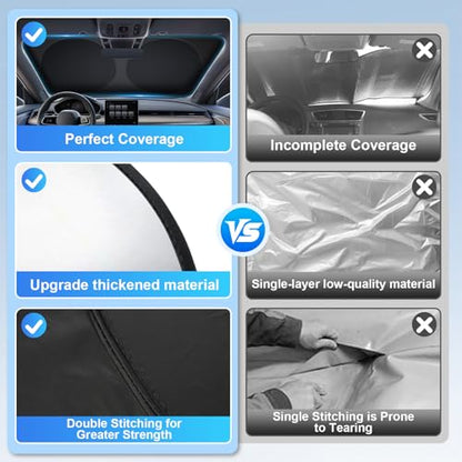 JUSTTOP 300T Car Windshield Sun Shade, Universal Foldable Reflective Sun Shade with Storage Bag, Car Interior Accessories, Fit for Cars Trucks SUVs(63" L x 35" W) - size: L